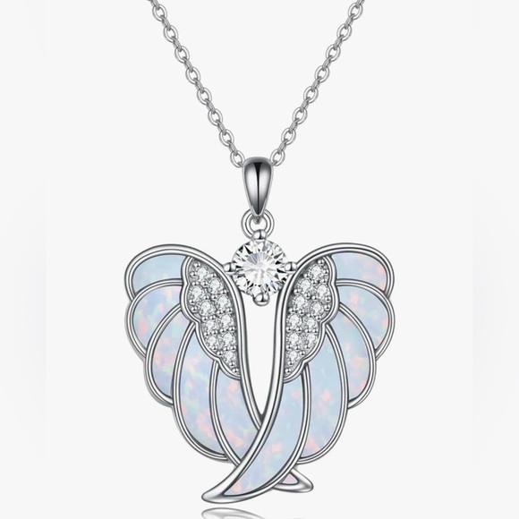 Sterling Silver Opal Angel Wing Necklace